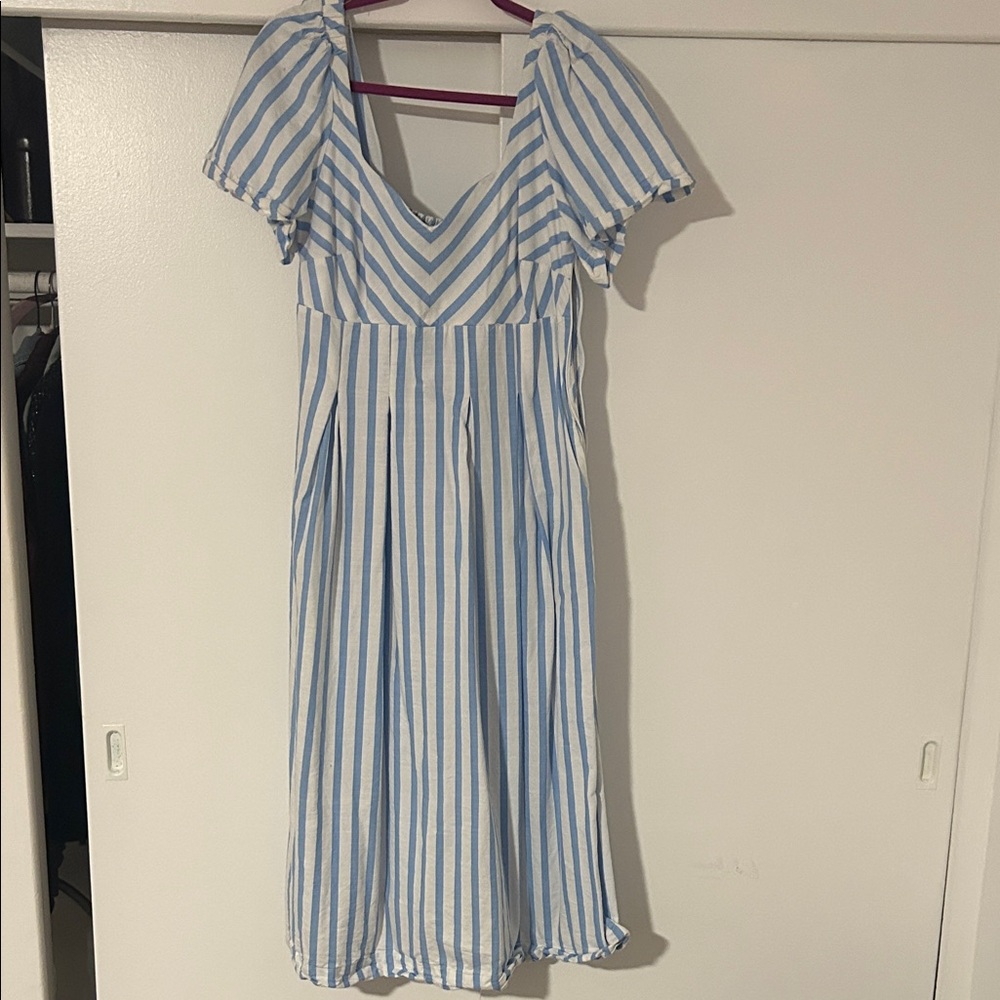 a new day Blue and White Vertical Stripe Midi Dress
